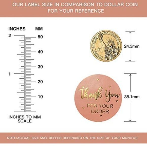 1000 Adorable Pink Rose Gold "Thank you" Stickers - Picture 2 of 7